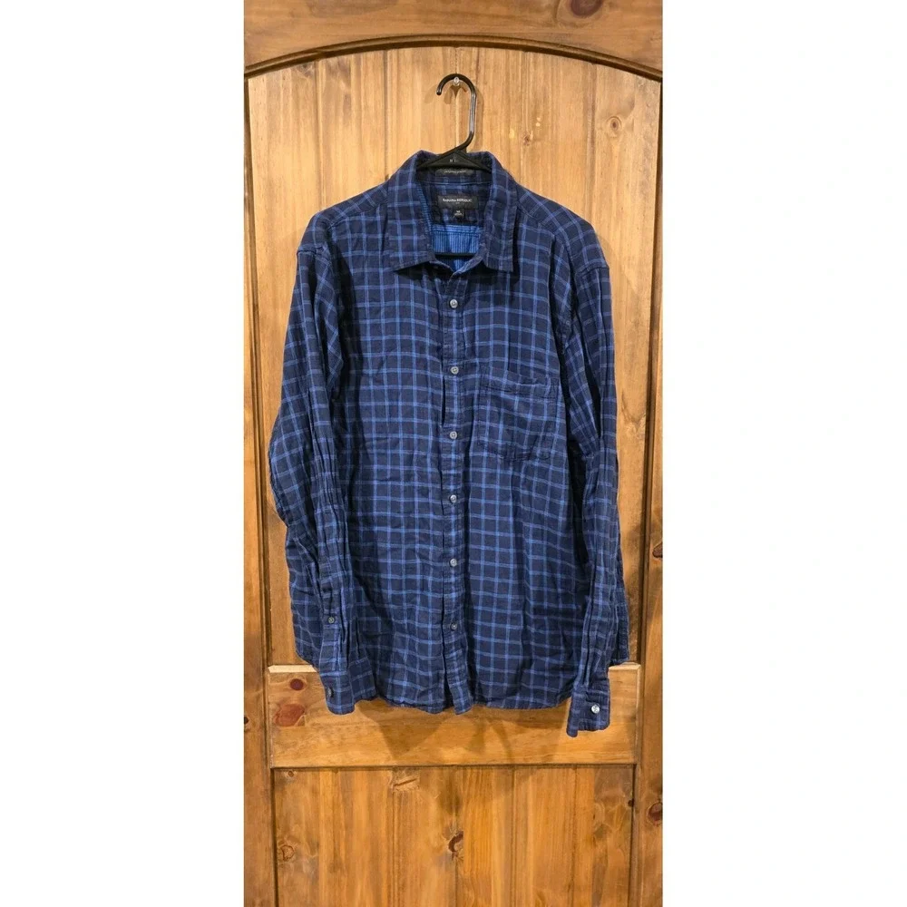 Banana Republic Button Up Shirt Mens XL Blue Check Long Sleeve Untucked Slim Fit